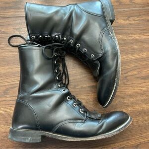Justin Boots Black Leather Lace-Up Kiltie Roper Boots Size 11
